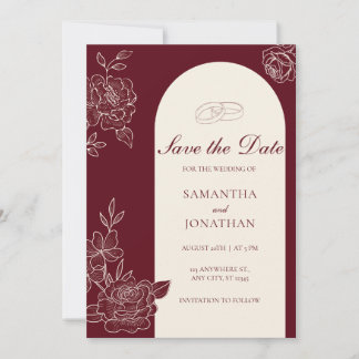 Convites Deep Burgundy Floral Arch Wedding Save the Date