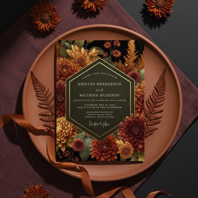 Convites Deep Burgundy Floral Autumn Wedding (Criador carregado)