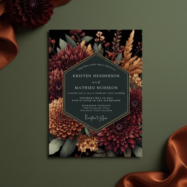 Convites Deep Burgundy Moody Bloom Wedding (Criador carregado)