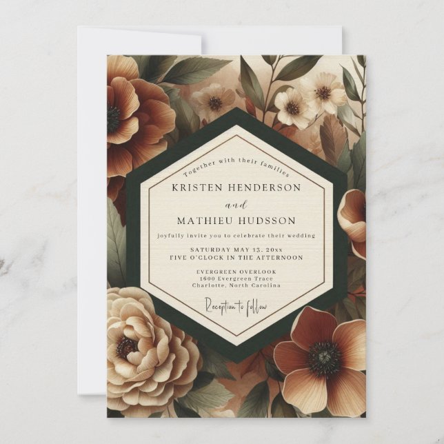 Convites Deep Burgundy Moody Bloom Wedding (Frente)