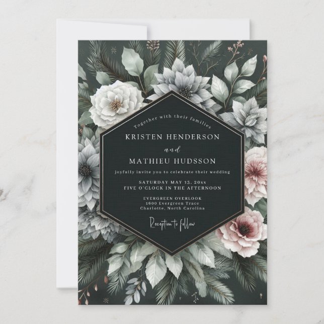 Convites Deep Emerald Moody Floral Wedding (Frente)