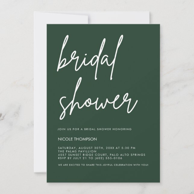Convites Deep Forest Green Modern Bridal Shower Invitation  (Frente)