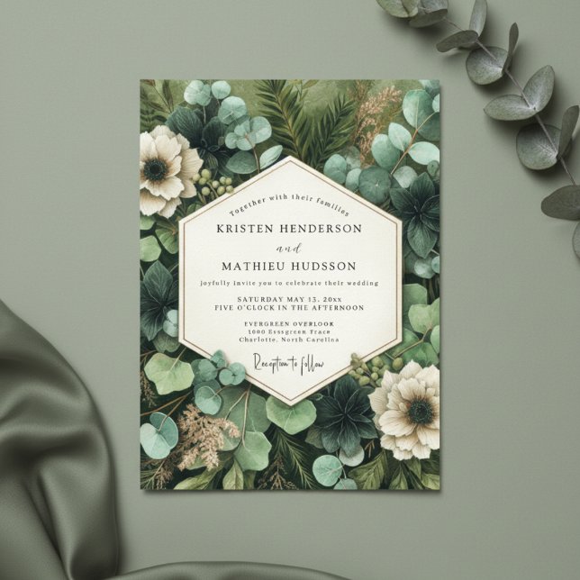 Convites Deep Green Botanical Whimsy Wedding (Criador carregado)