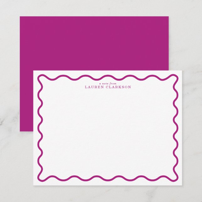 Convites Deep Magenta Modern Wavy Border Note Card (Frente/Verso)