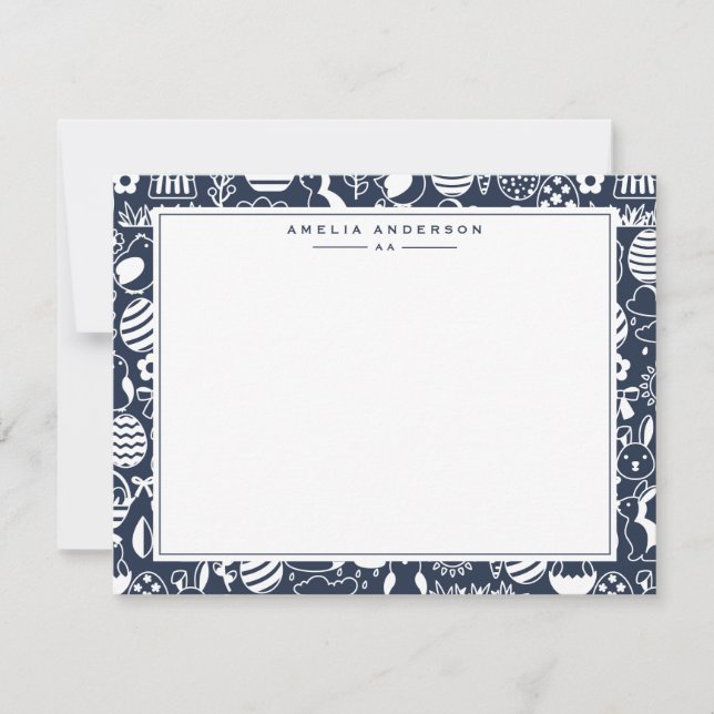 Convites Deep Navy Easter Egg Frame Note Card (Frente)
