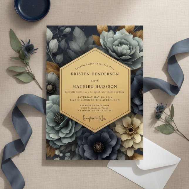 Convites Deep Navy Floral Enchantment Wedding (Criador carregado)