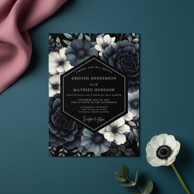 Convites Deep Navy Floral Opulence Wedding (Criador carregado)