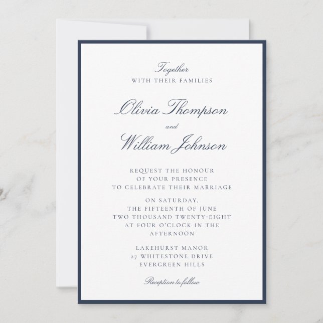 Convites Deep Navy Framed Wedding Invitation (Frente)