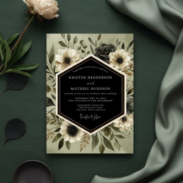 Convites Deep Olive Botanical Romance Wedding (Criador carregado)