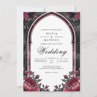 Convites Deep Plum Floral Archway Wedding