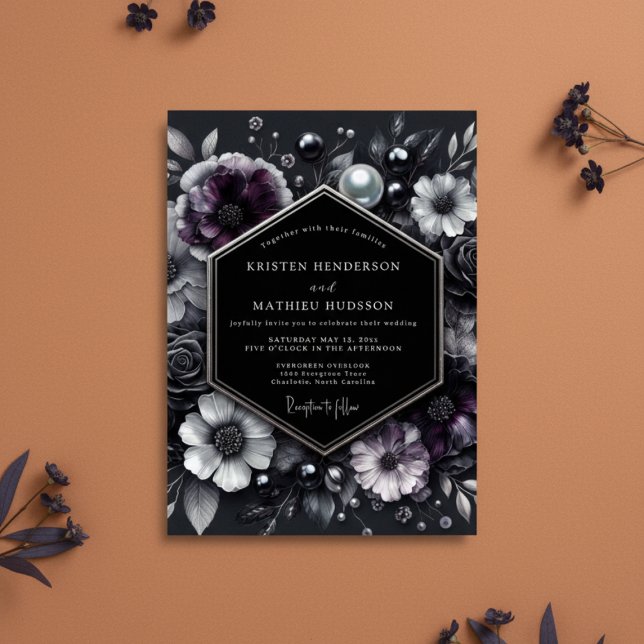 Convites Deep Plum Floral Bloom Wedding (Criador carregado)