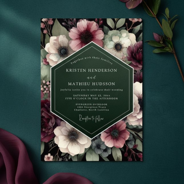 Convites Deep Plum Floral Enchantment Wedding (Criador carregado)