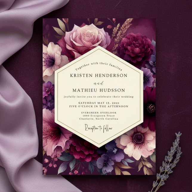 Convites Deep Plum Lush Bloom Wedding (Criador carregado)