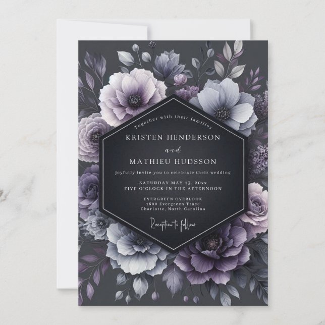 Convites Deep Plum Moody Floral Wedding (Frente)
