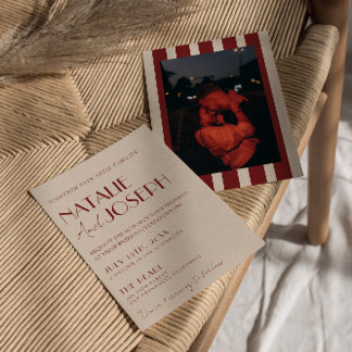 Convites Deep Red Blue Whimsical Modern Photo Wedding