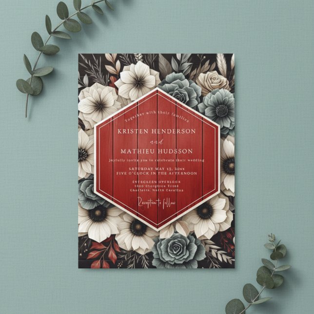 Convites Deep Red Botanical Opulent Wedding (Criador carregado)