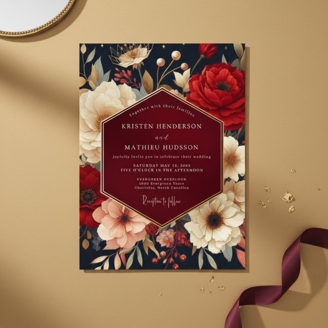 Convites Deep Red Botanical Opulent Wedding (Criador carregado)