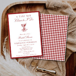 Convites Deep Red Checkered Old Money Martini Bridal Shower