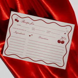 Convites Deep Red Cherry On Top Bridal Shower Recipe Card
