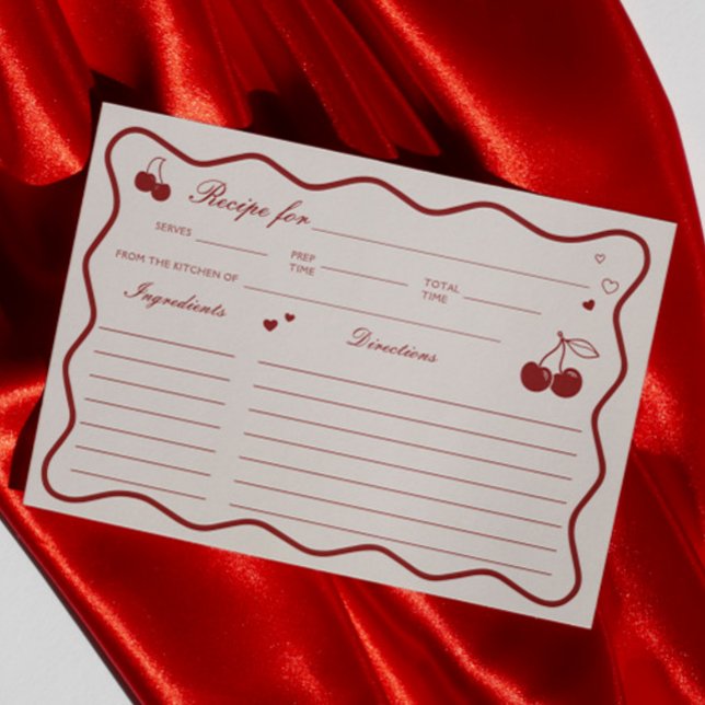 Convites Deep Red Cherry On Top Bridal Shower Recipe Card (Criador carregado)
