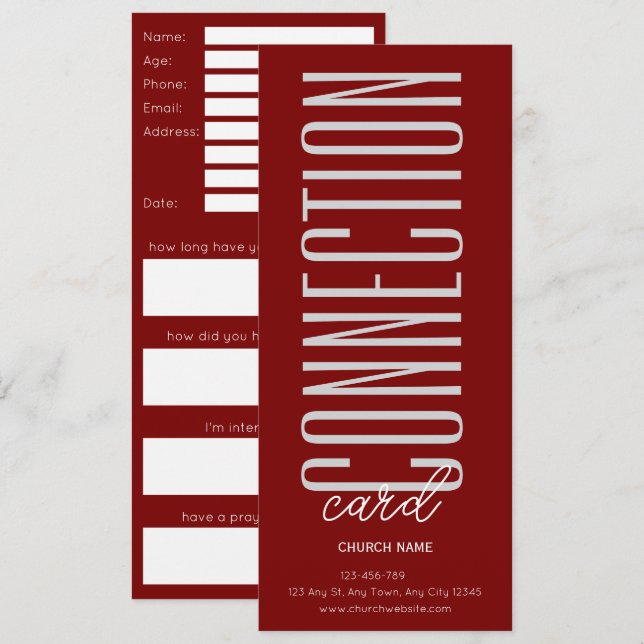 Convites Deep Red Church Connection Card (Frente/Verso)