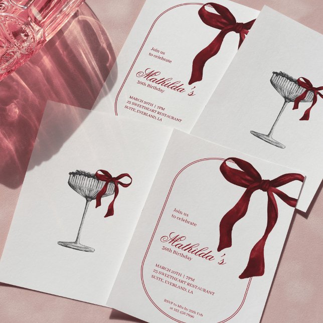 Convites Deep Red Coquette Bow Birthday Invitation (Criador carregado)