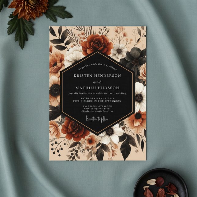 Convites Deep Red Floral Autumn Romance Wedding (Criador carregado)