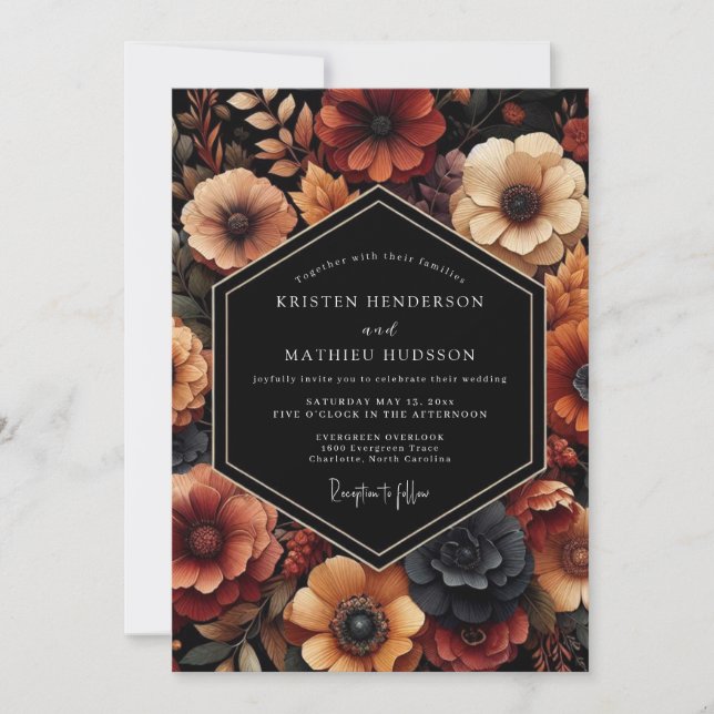 Convites Deep Red Floral Autumn Wedding (Frente)