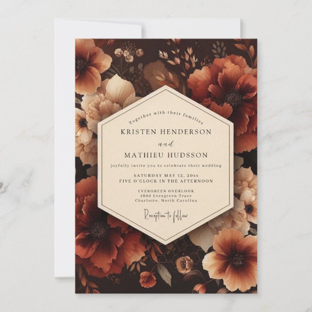 Convites Deep Red Floral Harvest Wedding (Frente)