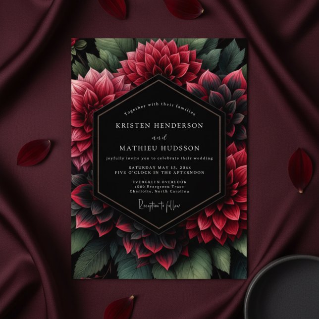 Convites Deep Red Floral Opulent Wedding (Criador carregado)