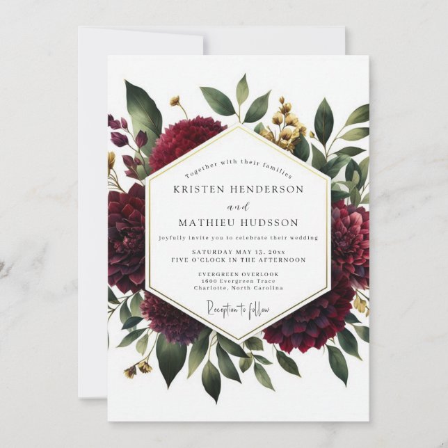 Convites Deep Red Floral Whimsy Wedding (Frente)