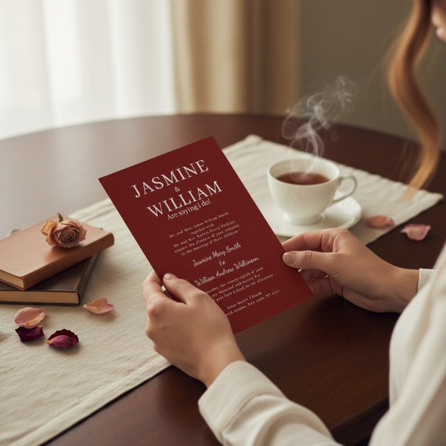 Convites Deep Red Formal Typography Wedding Invite (Criador carregado)