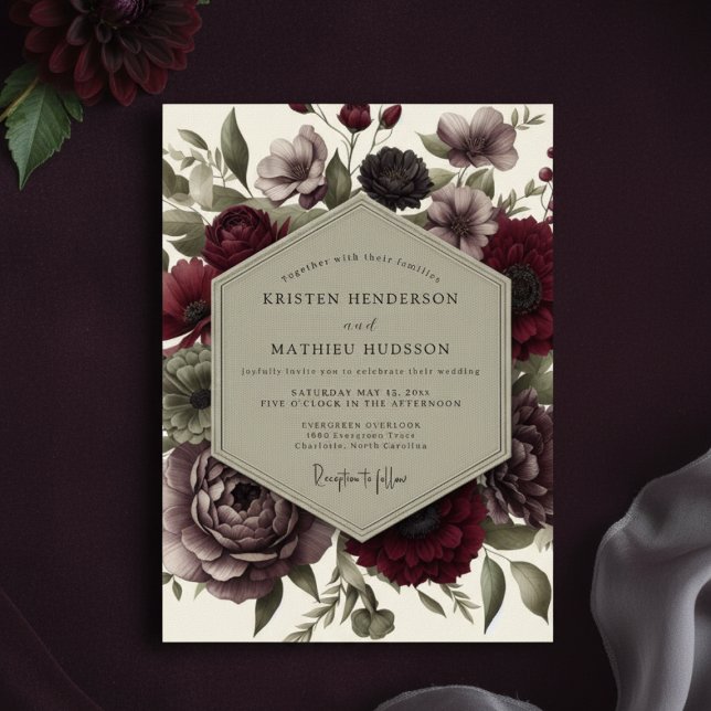 Convites Deep Red Moody Bloom Wedding (Criador carregado)