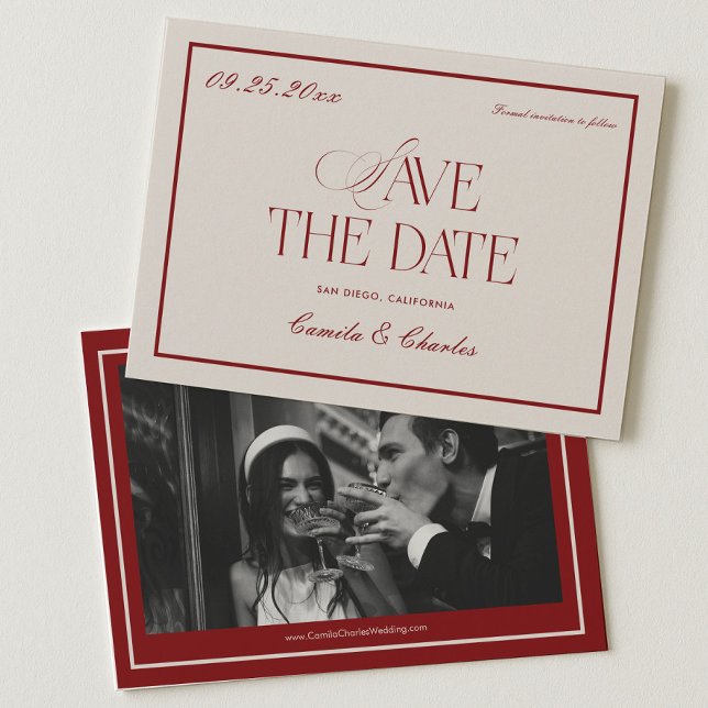 Convites Deep Red Opera Wedding Save the Date Photo (Criador carregado)