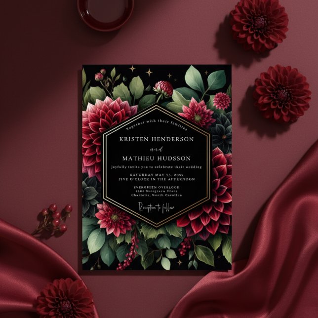 Convites Deep Red Opulent Bloom Wedding (Criador carregado)