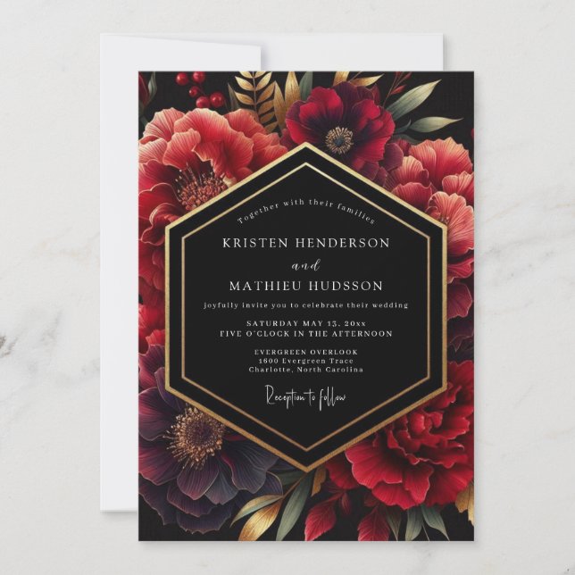 Convites Deep Red Opulent Floral Wedding (Frente)