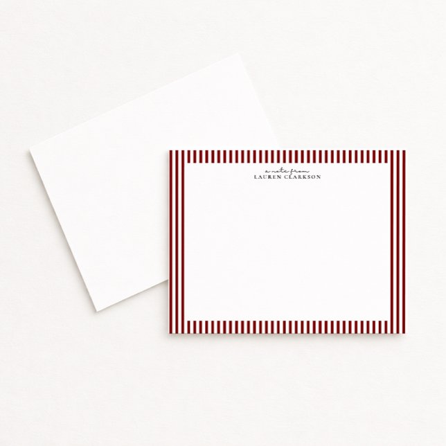 Convites Deep Red Stripe Border Note Card (Criador carregado)
