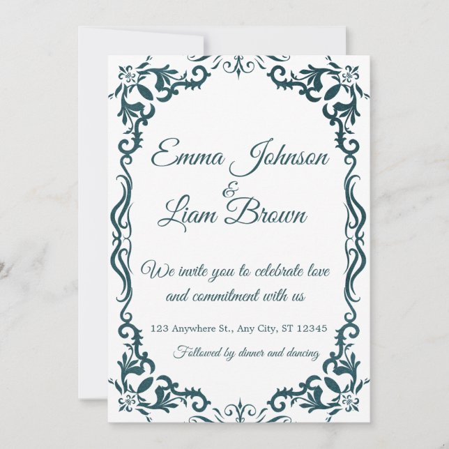 Convites Deep Teal Blue Talavera Mexican Wedding Invitation (Frente)