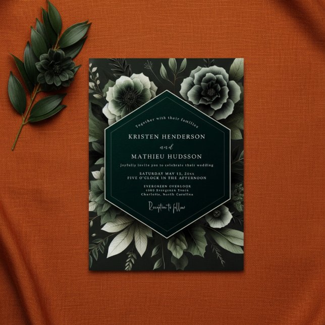 Convites Deep Teal Botanical Enchantment Wedding (Criador carregado)