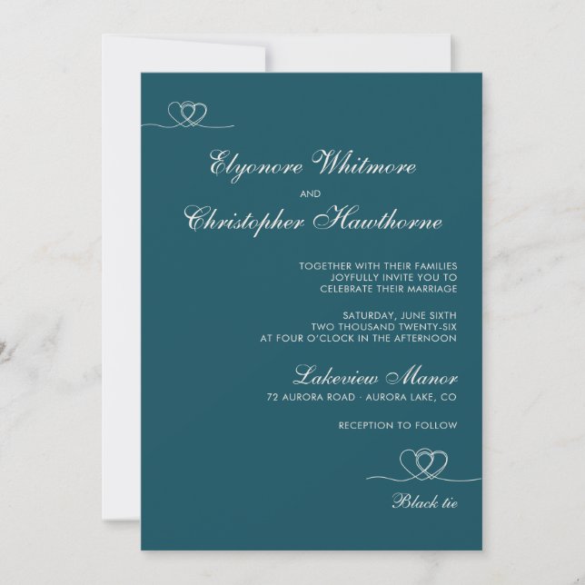 Convites Deep Teal  Elegant Chic Calligraphy Wedding (Frente)