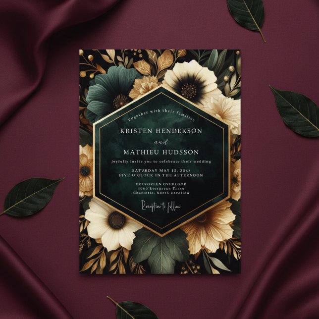 Convites Deep Teal Floral Opulent Wedding (Criador carregado)