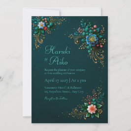 Convites Deep Teal Jewel Floral Wedding