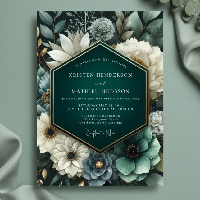 Convites Deep Teal Lush Bloom Wedding (Criador carregado)