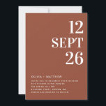 Convites Deep Terracotta Fall Wedding | Autumn Photo & QR<br><div class="desc">This elegant wedding invitation template features a warm deep terracotta (also known as rust clay) background, complemented by clean white typography. The rich, earthy tone creates a cozy, autumn inspired vibe. The template is fully customizable, allowing you to add your own details, including the wedding date, couple’s names, venue information,...</div>