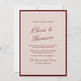 Convites Deep Wine Old Money Calligraphy Wedding Invitation