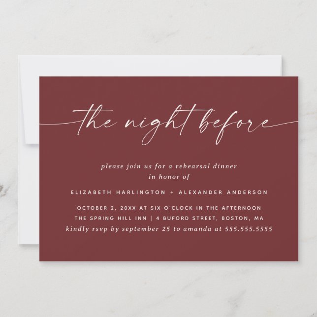 Convites Deep Wine Red Rehearsal Dinner | The Night Before (Frente)