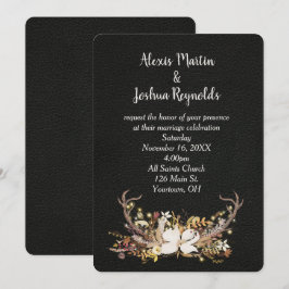 Convites Deer Antler Wedding Buquê em Couro
