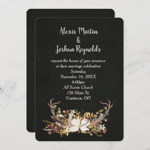 Convites Deer Antler Wedding Buquê em Couro