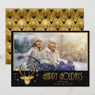 Convites Deer Antlers Arrows Foto de Natal V2 Dourada ID86
