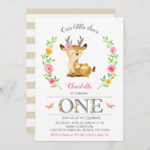 Deer Baby Girl Woodland Floral 1rua Primeiro Anive
